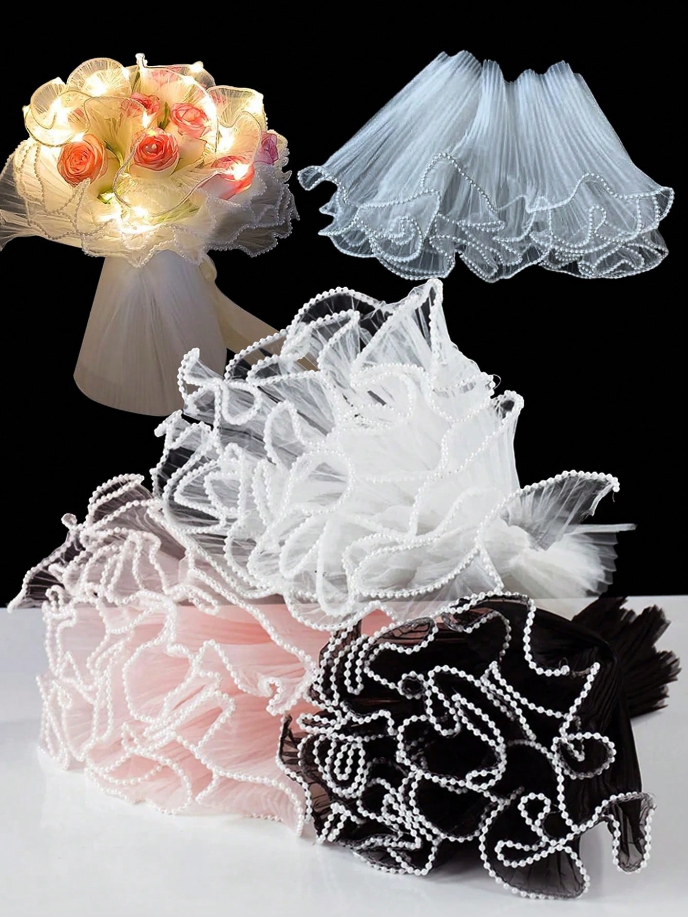 The Florist Supply - 4Yards Sahte İnci Kenarlı Çiçek Sarma